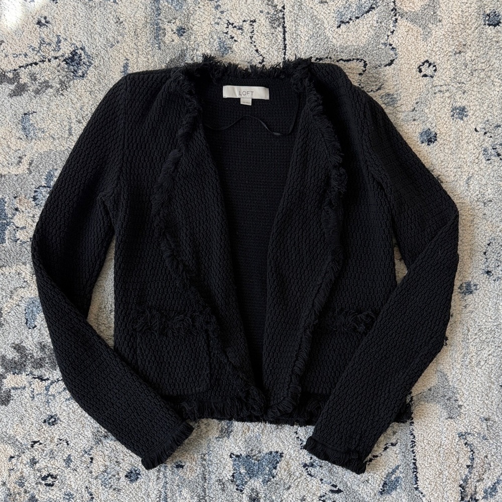 LOFT Black Textured Blazer Cardigan